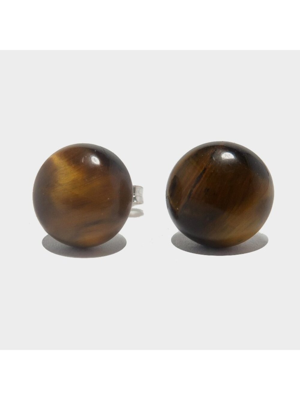 Tigers Eye Earrings Golden Spotlight Studs Sterling Silver Round Crystal Post